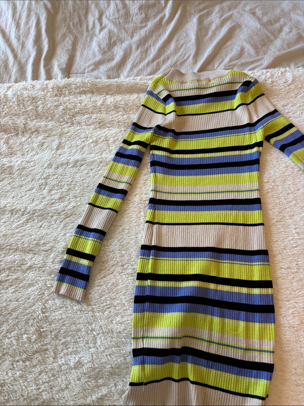 Fashion Nova Striped Ribbed Bodycon Dress in Lime, Navy & Cream M - Picture 7 of 7